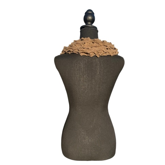 Tan & slightly glittered comfy pull over neck shawl w designer holes. OS. - Picture 3 of 3